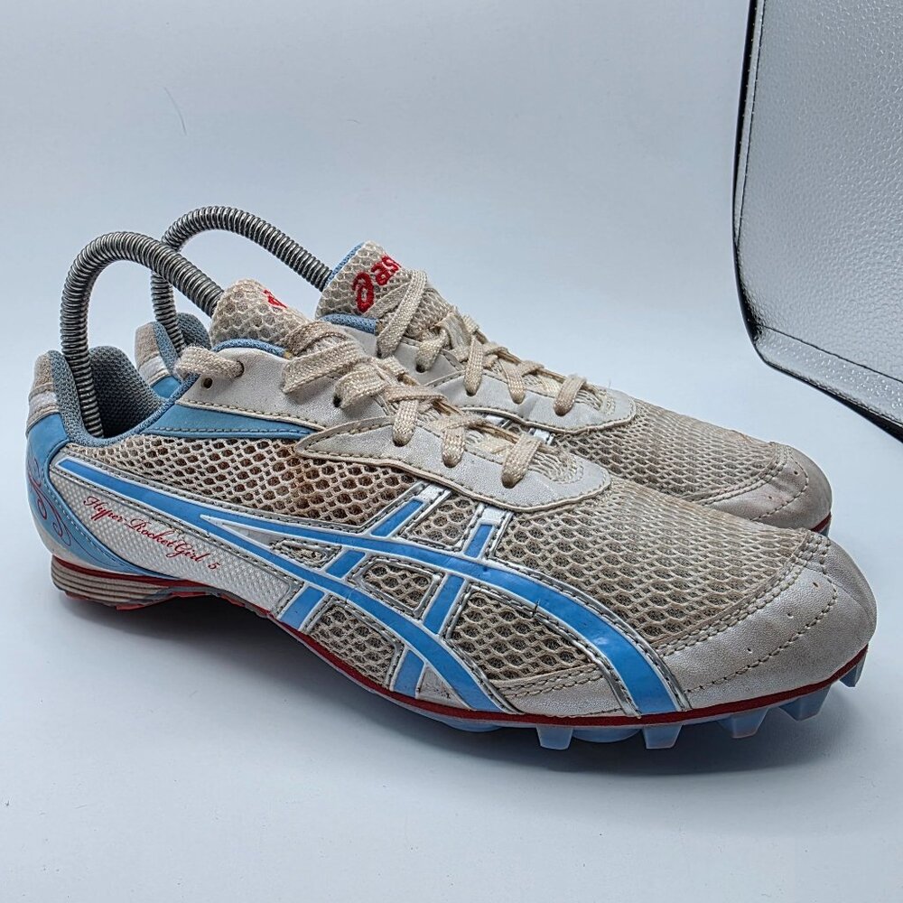 Asics Hyper Rocket Gird 5 Womens Size 7.5 White Blue Track And Field Shoes G154N